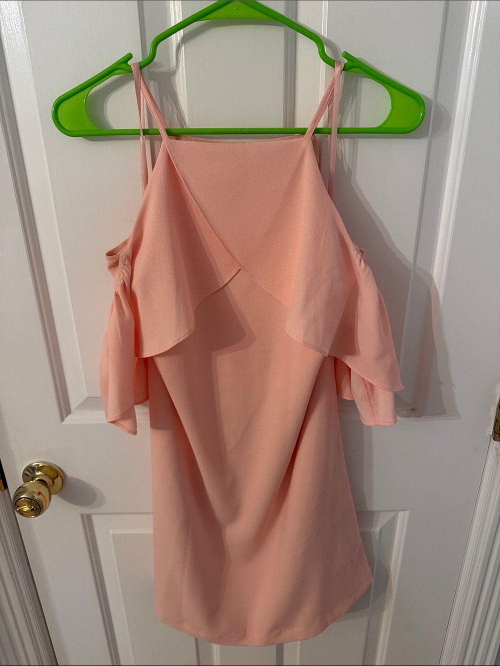 Women's Peach Cold-Shoulder Ruffle Dress